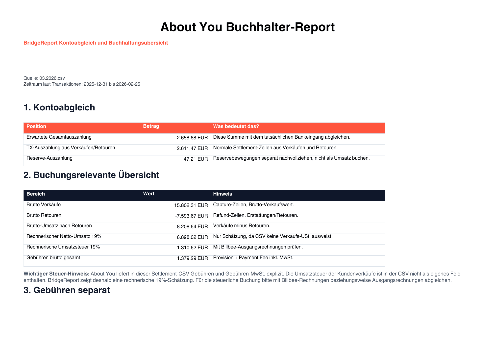 BridgeReport für About-You-Abrechnungen